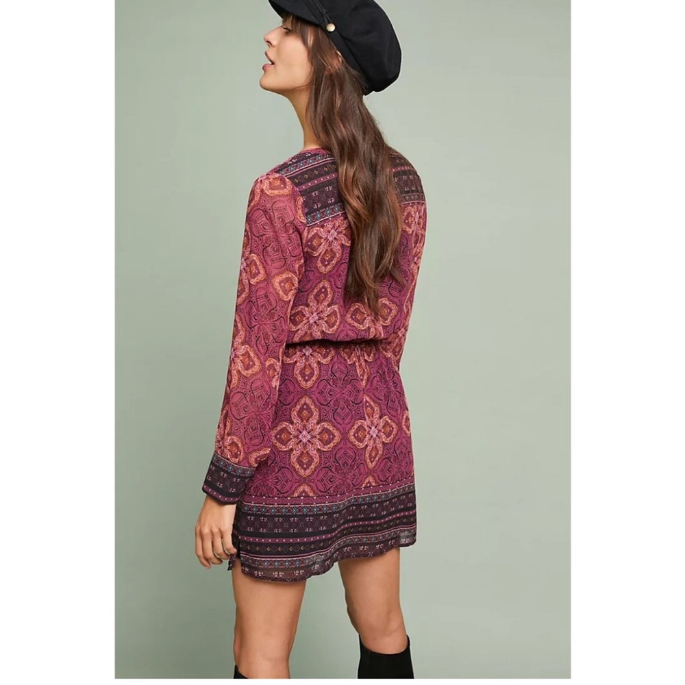 Maeve Meredith printed mini dress in maroon women's XS boho western hippie - Picture 3 of 10